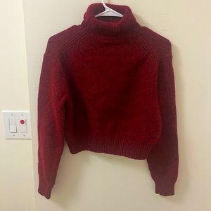 Uniqlo red cropped turtleneck knit sweater
